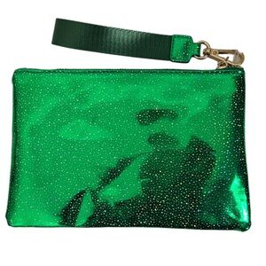 NWT Nordstrom Green Metallic Rectangular Makeup Bag Clutch Purse Top Zipper New